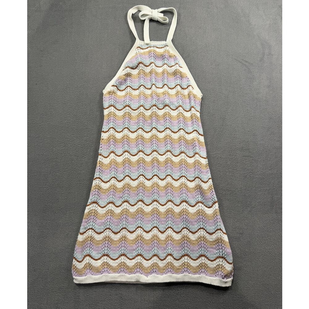 Streetwear Society Halter Mini Dress Womens Medium Pastel Chevron Crochet Knit